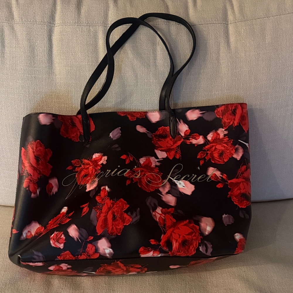 Victoria's Secret Black and Red Rose Tote
